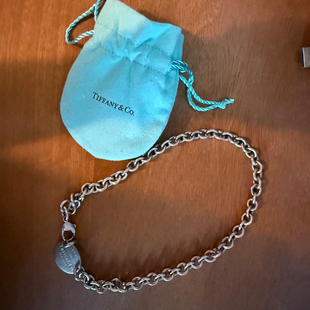 Tiffany 925 sterling silver tag necklace & pouch